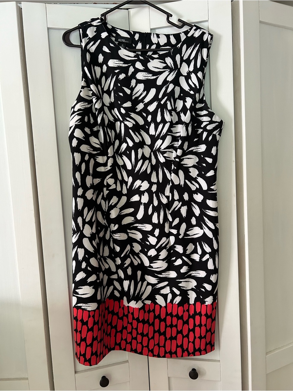 ALYX Black & White Floral Sleeveless Dress with Red Border Hem